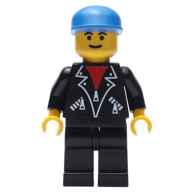 Figurine Man, Open Black Jacket over Red Shirt, Black Legs, Blue Cap du set 6444