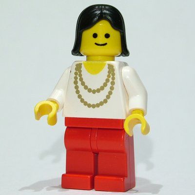 Figurine Woman, White Shirt with Gold Necklace, Red Legs, Black Hair (3626b Head) du set 10041