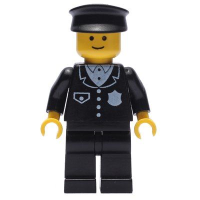 Figurine Policeman, Black Suit with Badge, Black Hat (3626b Head) du set 10041