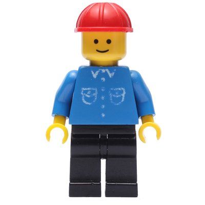 Figurine Man, Blue Shirt with Buttons and Pockets, Black Legs, Red Hard Hat (3626b Head) du set 10041