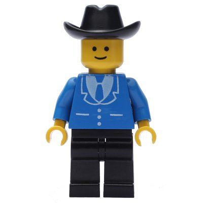Figurine Man, Blue Jacket with Tie and Three Buttons, Black Legs, Black Cowboy Hat (3626b Head) du set 10041