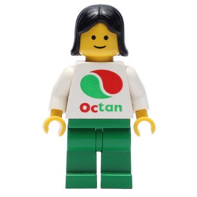 Minifigurka Woman, White Top with Large Octan Logo, Green Legs, Black Hair z zestawu 6472