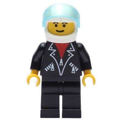 Figurine Man, Open Black Jacket over Red Shirt, Black Legs, Helmet and Visor du set 2531