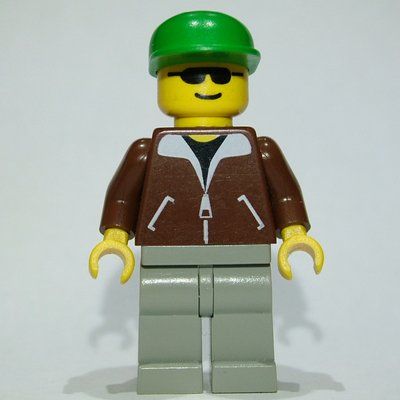 Figurine Man, Brown Jacket, Light Gray Legs, Green Cap, Sunglasses du set 2531
