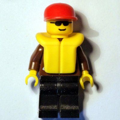 Figurine Man, Brown Jacket, Black Legs, Red Cap, Yellow Life Vest, Sunglasses du set 1817