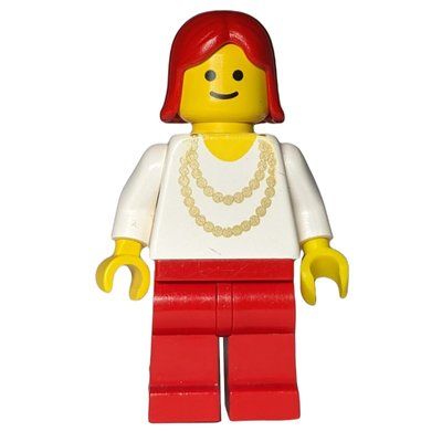 Figurine Woman, White Shirt with Gold Necklace, Red Legs, Red Hair (3626b Head) du set 10037