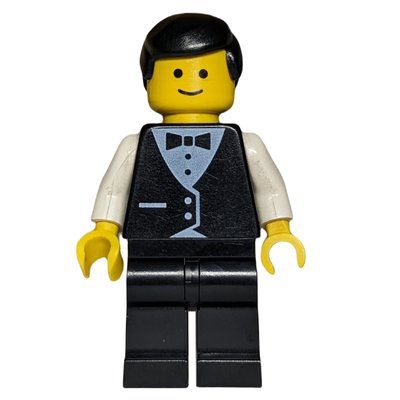 Figurine Waiter, Man, Black Suit and Bow Tie, Black Hair (3626b Head) du set 10037