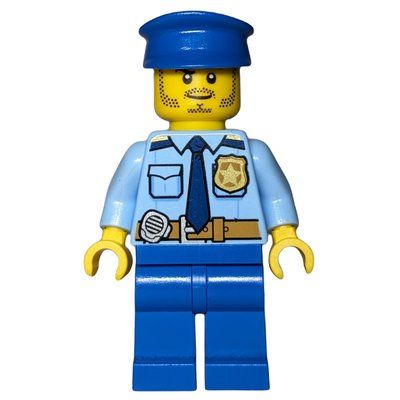 Figurine Policeman, Bright Light Blue Shirt with Dark Blue Tie, Badge, and Radio on Belt, Blue Legs, Blue Hat du set 10735