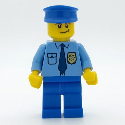 Figurine Policeman, Medium Blue Shirt with Badge and Tie, Blue Legs, Blue Hat, Brown Eyebrows du set 10675