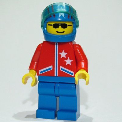 Minifigurka Man, Red Jacket with Stars, Blue Legs, Blue Helmet with Stars and Visor, Sunglasses z zestawu 2147