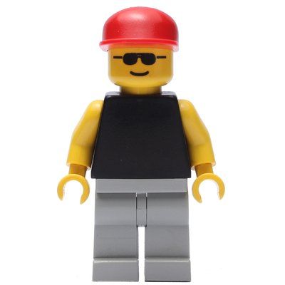 Figurine Man, Black Torso with Yellow Arms, Light Gray Legs, Red Cap, Sunglasses du set 2718