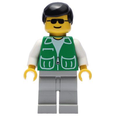 Figurine Man, Green Jacket, Light Gray Legs, Black Hair, Sunglasses du set 2718