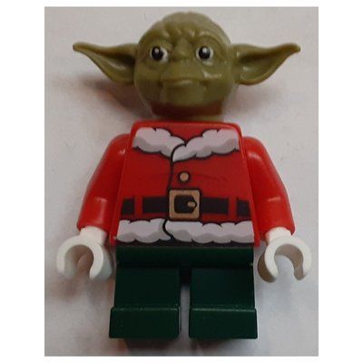 Minifiguur Yoda, Olive Green Head, Santa Jacket uit set 4002019