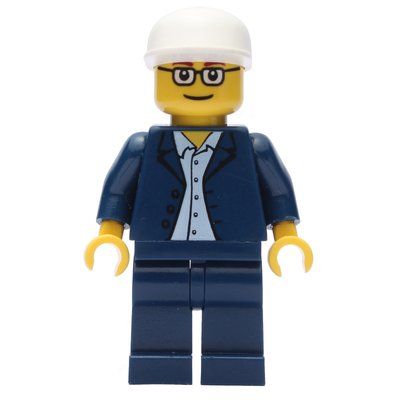 Minifiguur Man, Dark Blue Suit with no Tie, White Cap, Glasses uit set 9247