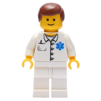 Minifigure Doctor, White Shirt with Star of Life Logo, Reddish Brown Hair del set 9322