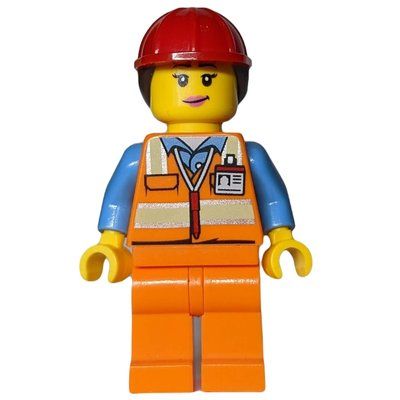 Minifiguur Worker - Orange Torso, Orange Legs, Red Helmet with Reddish Brown Hair uit set 10764