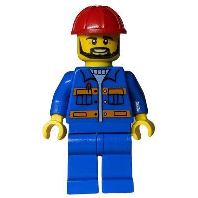 Figurine Worker, Blue Torso, Blue Legs, Red Helmet, Beard du set 10734