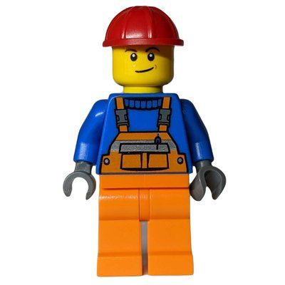 Figurine Worker, Orange Overalls over Blue Sweater, Red Hard Hat du set 10734