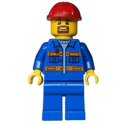 Minifiguur Worker - Blue Torso, Blue Legs, Red Helmet, Beard uit set 10683