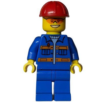 Minifiguur Worker - Blue Torso, Blue Legs, Red Helmet, Glasses uit set 10683