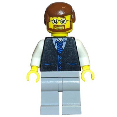 Minifiguur Black Torso, Light Bluish Grey Legs, Reddish Brown Hair uit set 8401