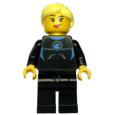 Minifigurka Black Torso Wet Suit, Black Legs, Bright Light Yellow Hair z zestawu 10244