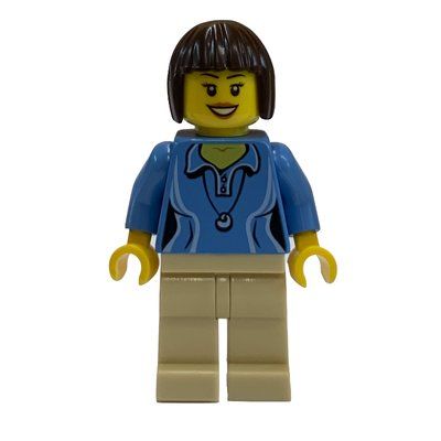 Minifigurka Medium Blue Torso, Tan Legs, Dark Brown Hair z zestawu 10244