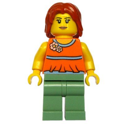 Minifigurka Orange Torso, Sand Green Legs, Dark Orange Hair z zestawu 10244