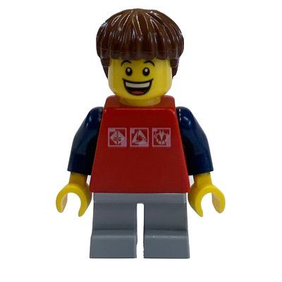 Minifigurka Kid - Red Torso, Light BLuish Grey Legs, Reddish Brown Hair z zestawu 10244