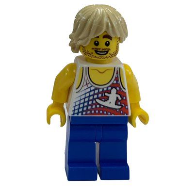 Minifigurka White Torso, Blue Legs, Tan Hair, Stubble Beard z zestawu 10244