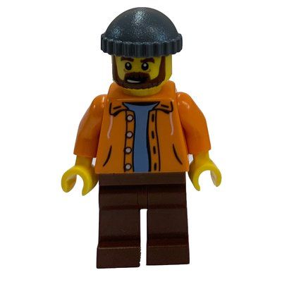 Minifigurka Orange Torso, Reddish Brown Legs, Dark BLuish Grey Cap z zestawu 10244