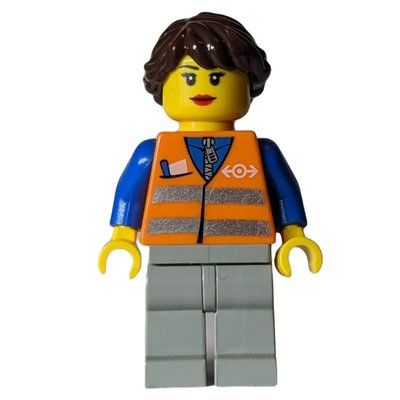 Figurine Train Worker - Orange Torso, Light Bluish Grey Legs, Dark Brown Hair du set 10233