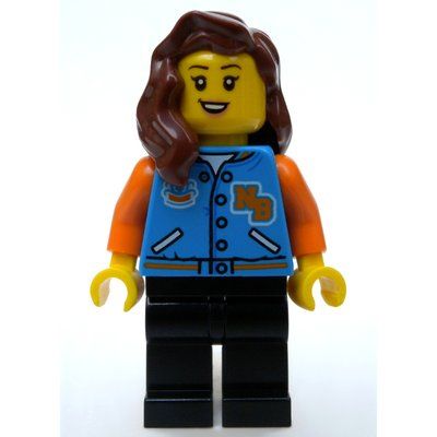 Minifigur Dark Azure Torso, Black Legs, Reddish Brown Hair aus Set 10273