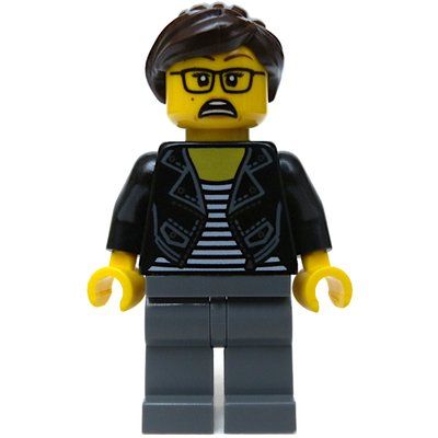 Minifigur Black Torso, Dark Bluish Grey Legs, Dark Brown Hair aus Set 10273