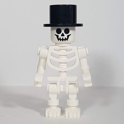 Minifigur Skeleton, Standard Face, Top Hat, Bent Arms aus Set 10273
