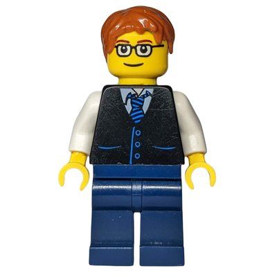 Minifigura Black Torso, Dark Blue Legs, Dark Orange Hair - Squared Glasses del set 31026