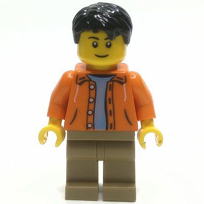 Minifigura Orange Torso, Dark Tan Legs, Black Hair del set 31026