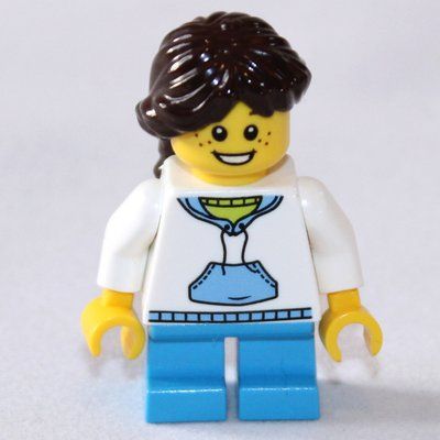Minifigura Kid - White Torso, Dark Azure Legs, Dark Brown Hair del set 31038