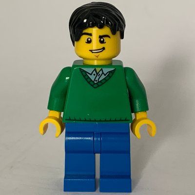 Figurine Man, Green V-Neck Sweater, Blue Legs, Black Hair du set 60050