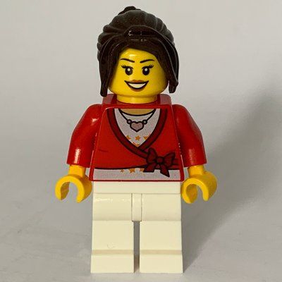 Figurine Woman, Cardigan Tied with Bow and Necklace, White Legs, Dark Brown Hair du set 60050