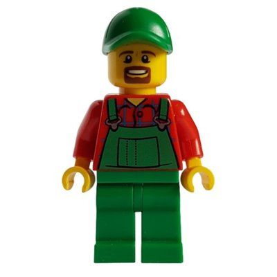 Figurine Man, Green Overalls over Red Shirt, Green Cap, Goatee Beard du set 60052