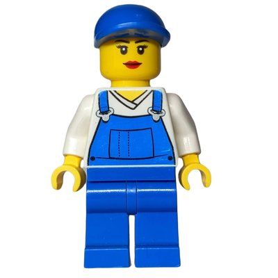 Figurine Woman, Blue Overalls over White V-Neck Shirt, Blue Cap du set 4432