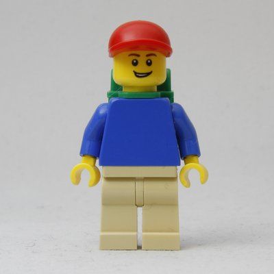 Minifigurka Blue Torso, Tan Legs, Red Cap, Green Backpack z zestawu 5766
