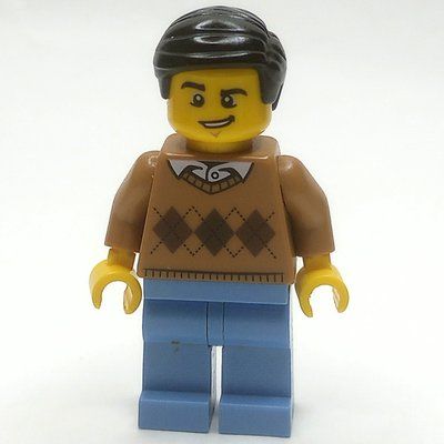 Minifigura Medium Nougat Torso, Medium BLue Legs, Black Hair del set 31069