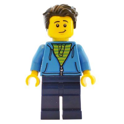 Minifigura Dark Azure Torso, Dark Blue Legs, Dark Brown Hair del set 31084