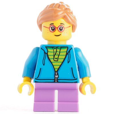 Minifigure Kid - Dark Azure Torso, Medium Lavender Legs, Medium Nougat Hair del set 31093