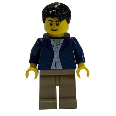 Minifigur Dark Blue Torso, Dark Tan Legs, Black Hair aus Set 31012