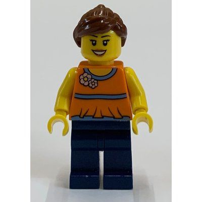 Minifigur Orange Torso, Dark Blue Legs, Reddish Brown Hair aus Set 31012