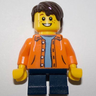 Figurine Kid - Orange Torso, Dark Blue Legs, Dark Brown Hair du set 31053