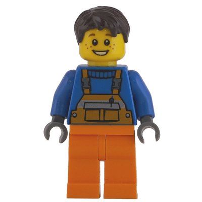 Figurine Worker - Blue Torso, Orange Overall, Dark Brown Hair du set 5933